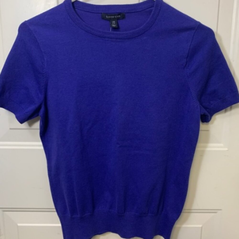Lands End Womens Blue Crew Neck Pullover Sweater Size XS